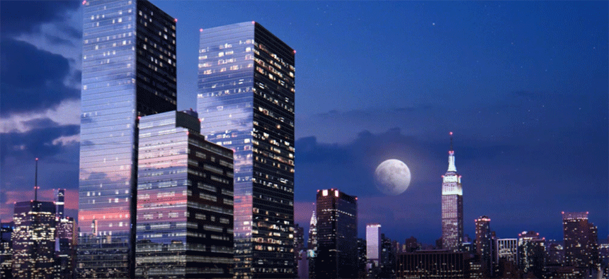 Visualisation of Manhattan West in New York at night