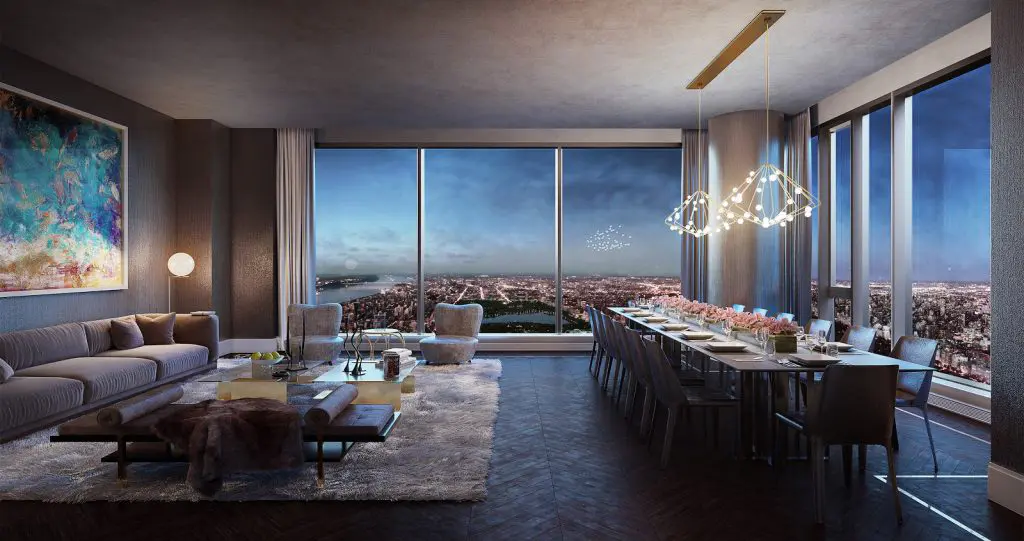 CGI rendering of glamorous apartment interior in Central Park Tower