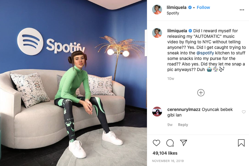 Virtual influencer Miquela in Spotify offices